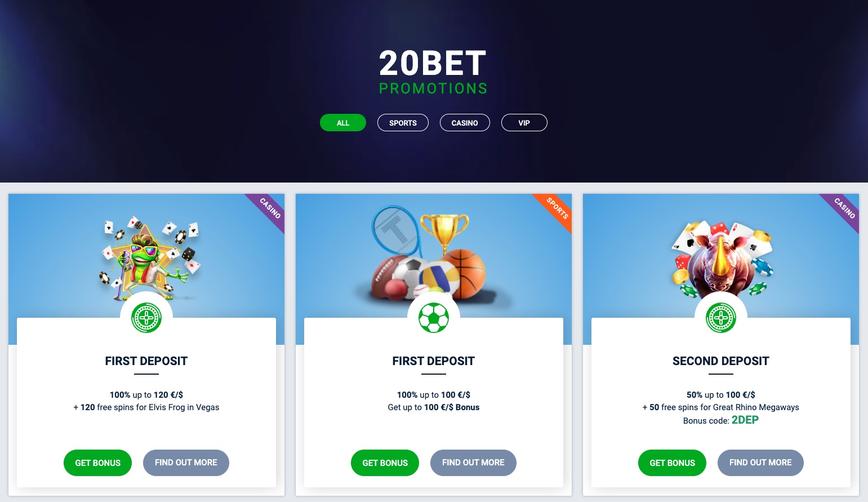20bet bonus bez depozytu