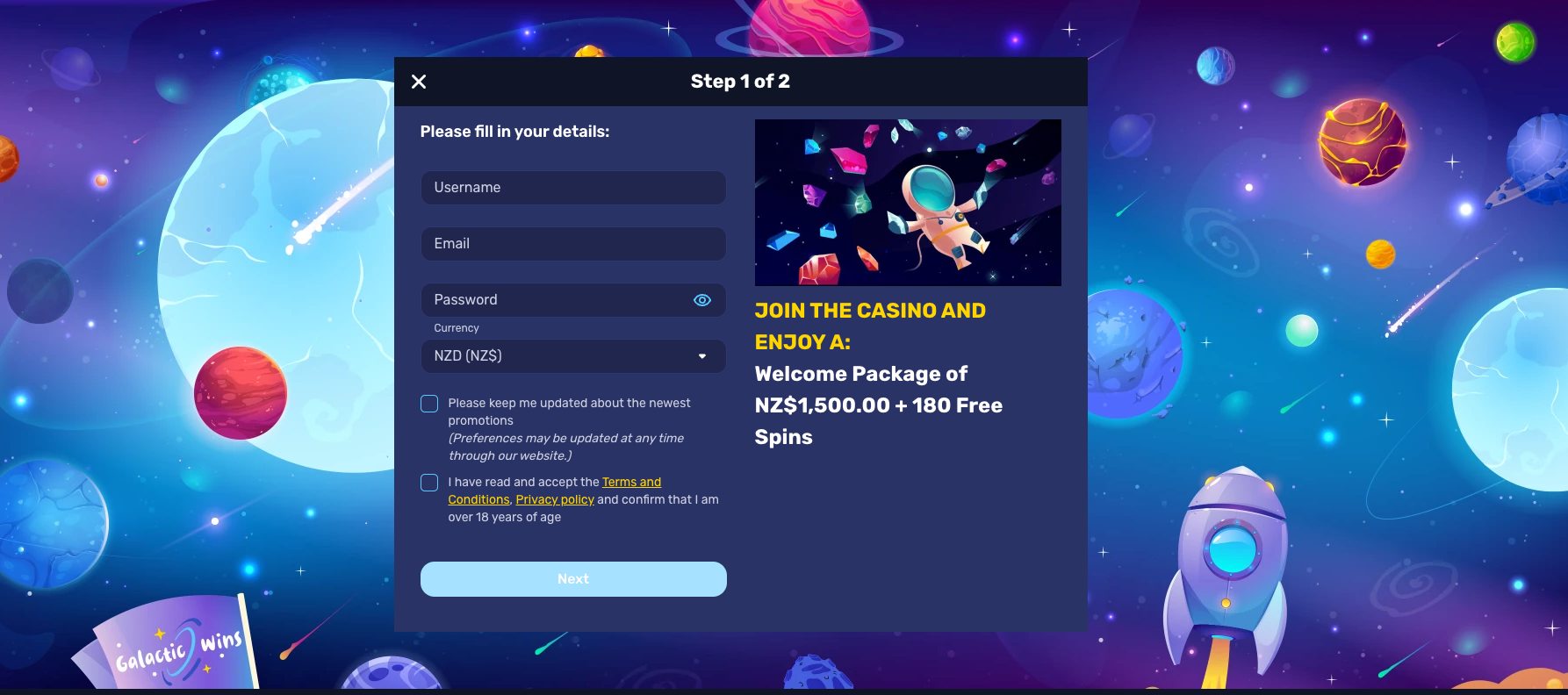 galactic wins login